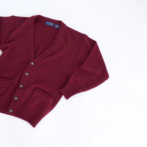 Vintage '90s Leishman Maroon Knit Eclectic Grandpa Button Up Cardigan Sweater S - Picture 11 of 11